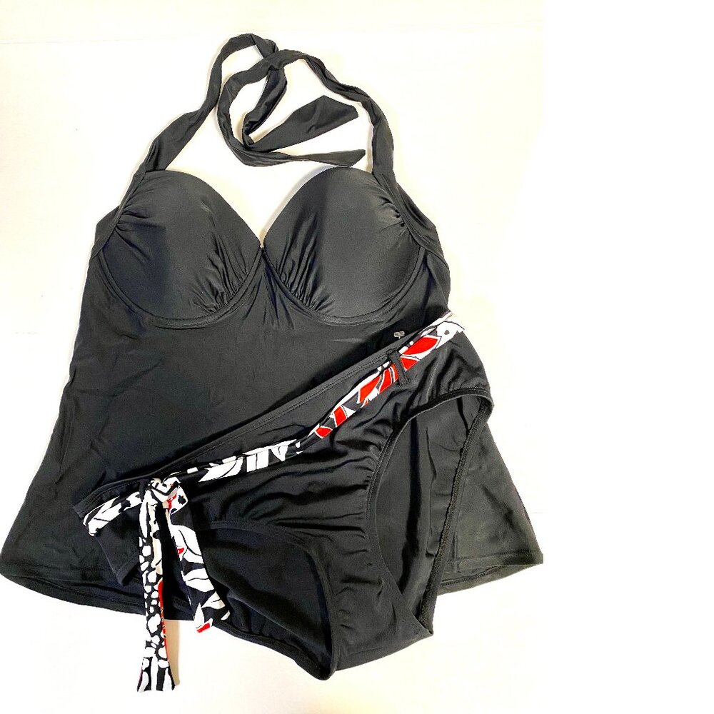 NEW 2pc Black Merona Tankini Top XL; New Directions XL Size Swimwear #053